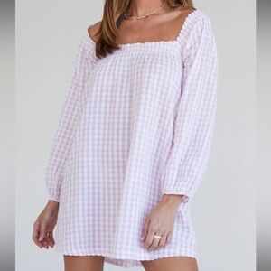 Glassons Linen Blend Babydoll Dress in PINK GINGHAM